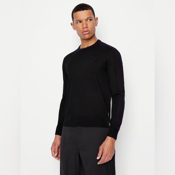 Armani Exchange CREW NECK WOOL SWEATER Black Navy - Picture 10 of 12